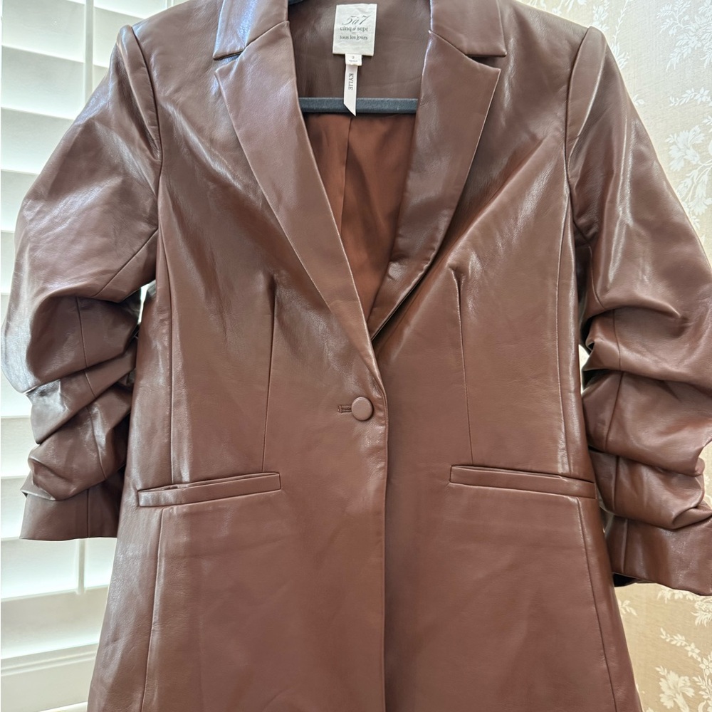 Cinq à Sept chocolate brown Vegan Leather Blazer - Picture 3 of 12